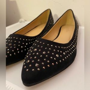 Women's Faux Suede Rhinestone Studded Pointed Toe Flats